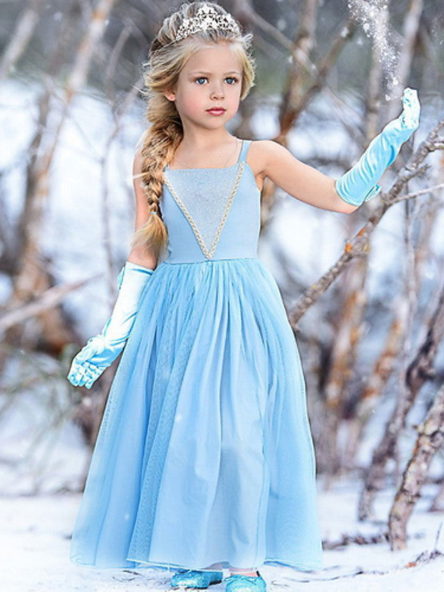 Oknass A-Line Floor Length Sleeveless Spaghetti Strap Flower Girl Dress Cotton With Trim