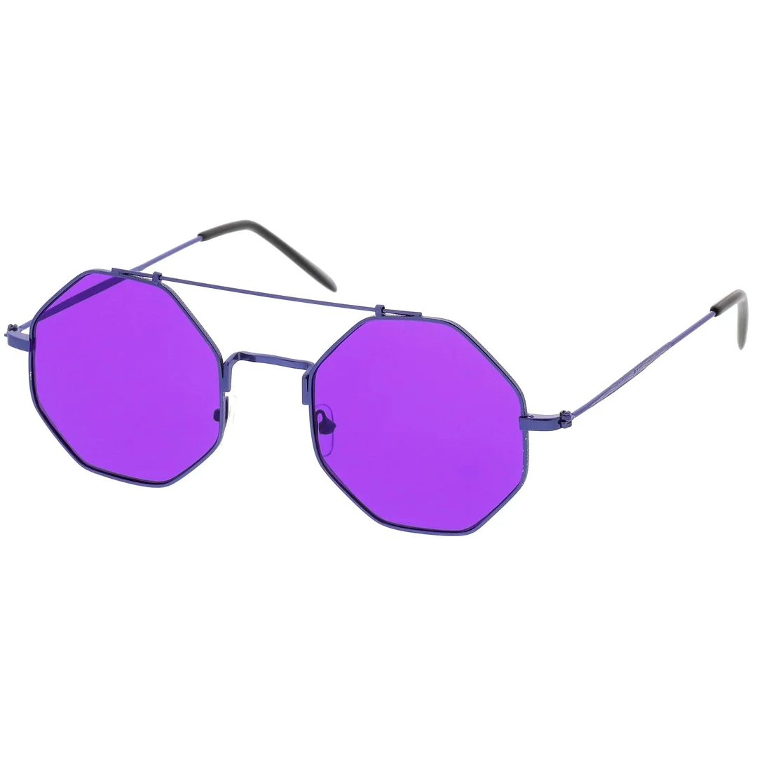 Modern Octagon glasses With Crossbar Colored Flat Lens And Ultra Slim Arms 52mm