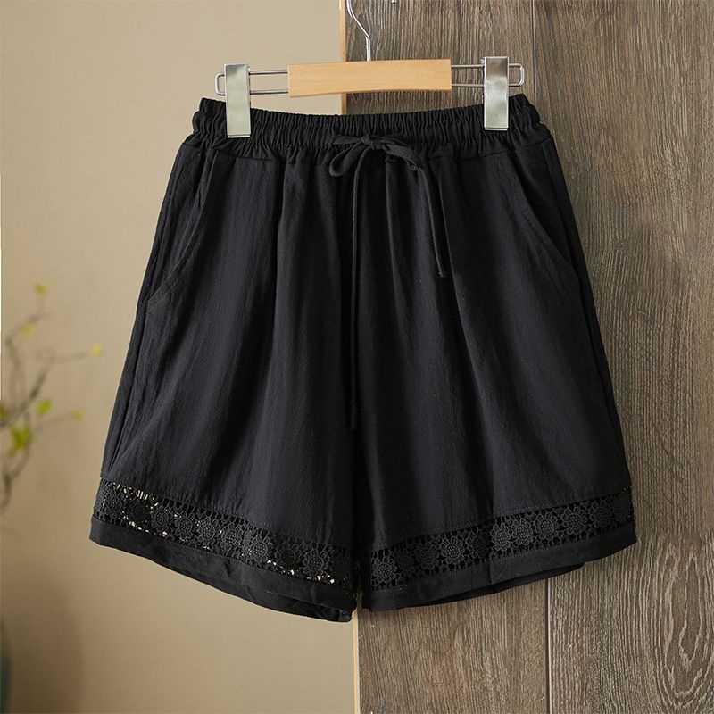 Women's Vintage Lace Patchwork Casual Cotton Linen Shorts elevenforest