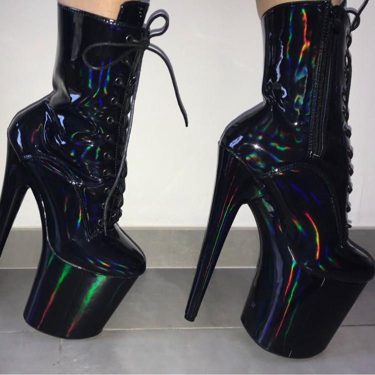 VCSHOES Holographic Ankle Boots For Women 20Cm Extreme High Heel Stripper Pole Dance Heeled Platform 15cm 17cm Custom Colors