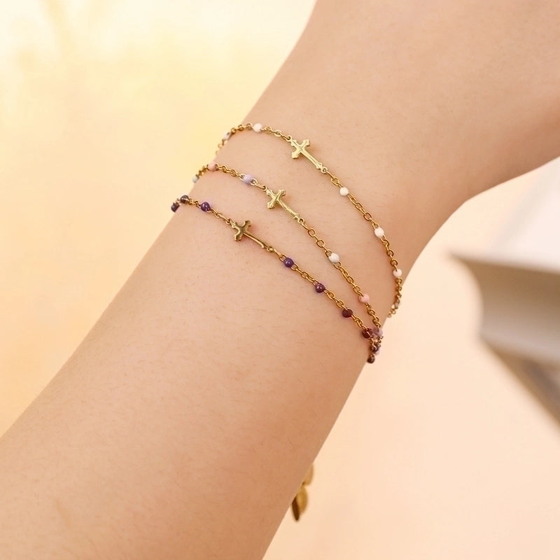 Stainless Steel Minimalist Cross Enamel Plating Bracelets