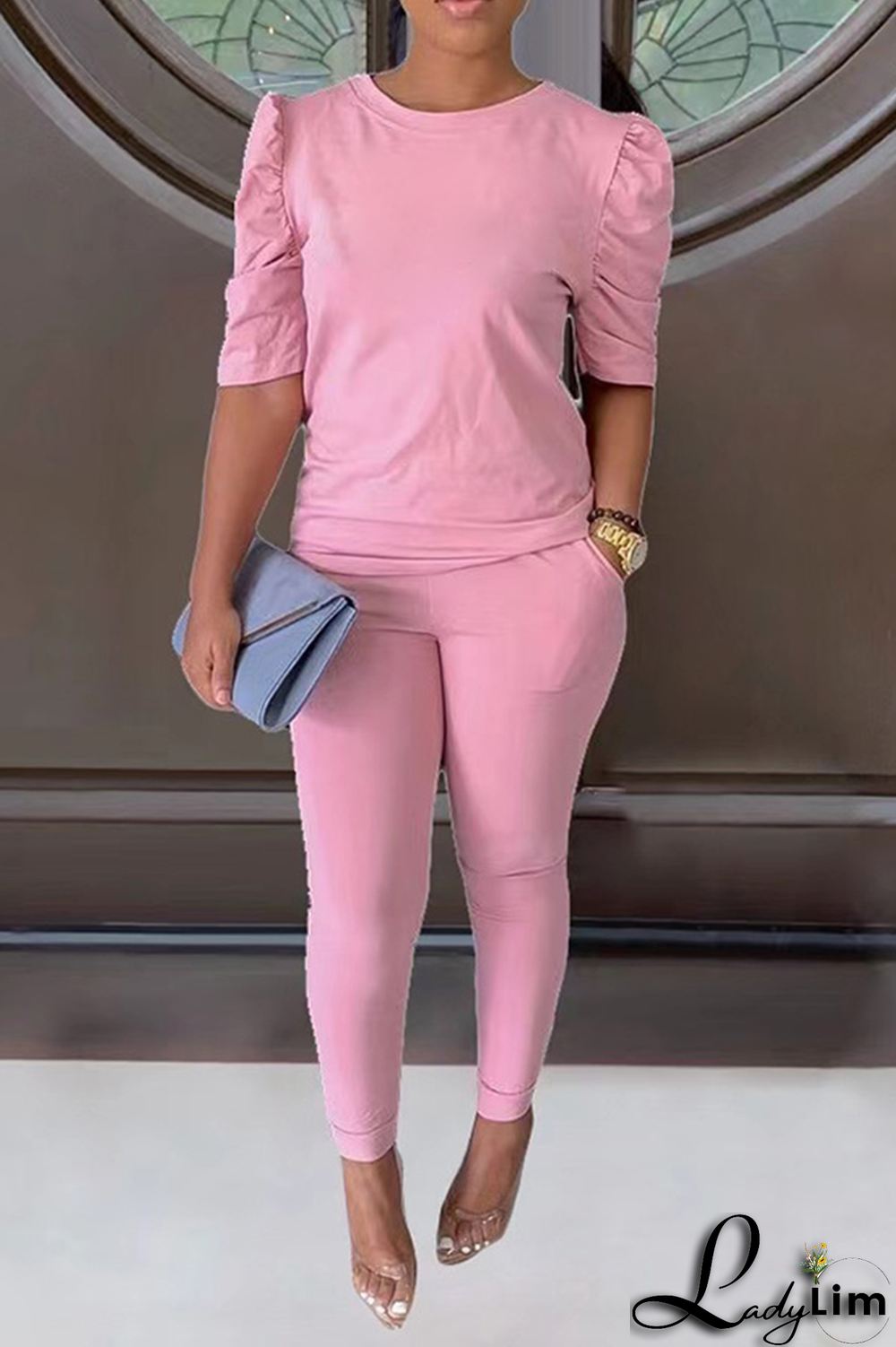 Black Casual Solid Split Joint O Neck Half Sleeve Two Pieces