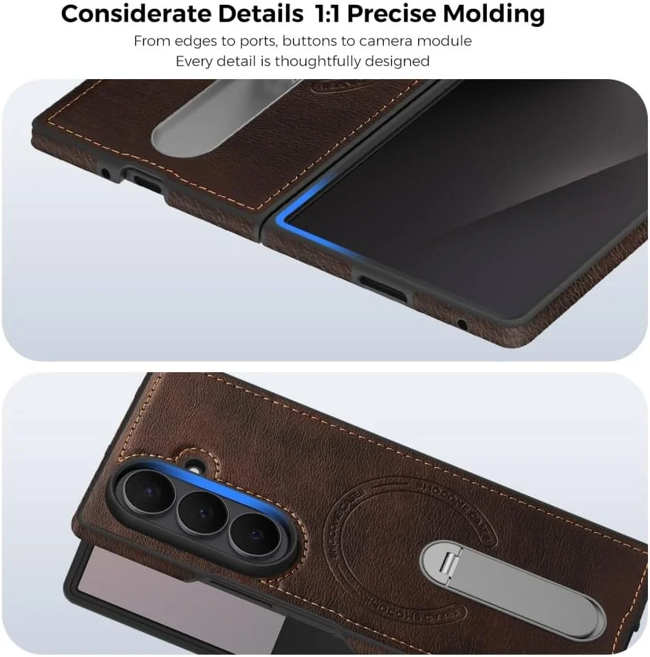 360 Rotae Kickstand Leather Case for Samsung Galaxy Z Fold 7 6 5 4 3 5G Magnetic Heavy Duty Cover, Military Shockproof Cases 