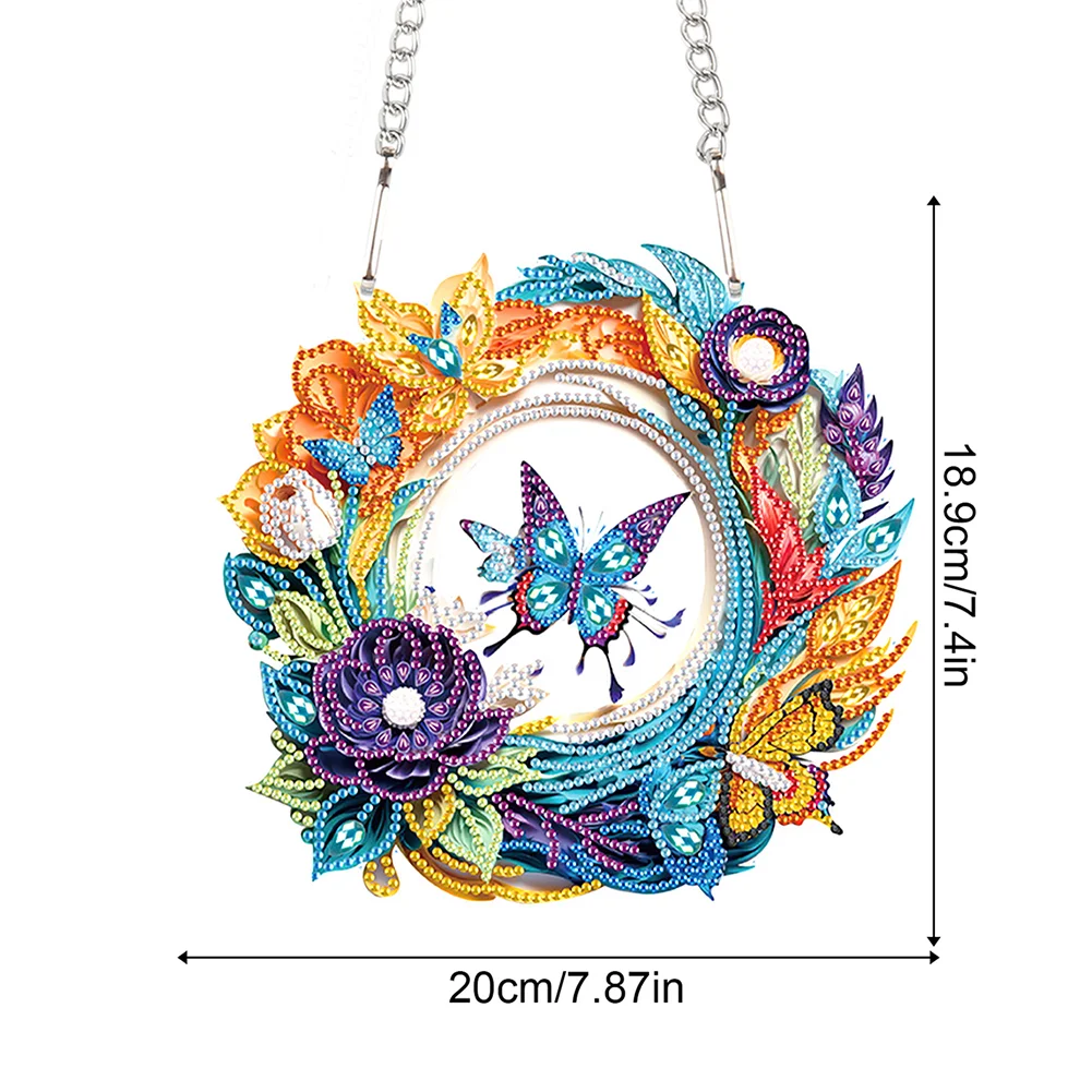 DIY Flower Butterfly Acrylic Special Shaped+Round Diamond Painting Wreath Ornament for Xmas Wall Decor