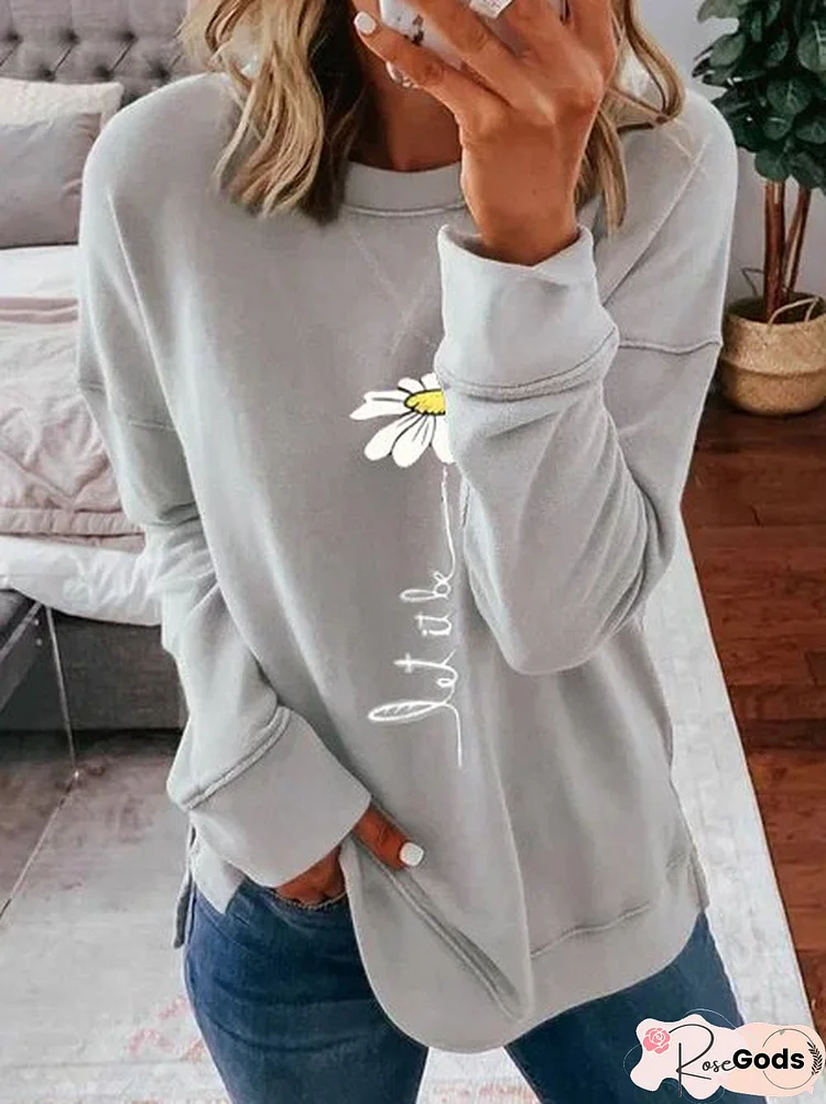 Casual Floral Autumn Daily Loose Long Sleeve Crew Neck Regular H-Line Sweatshirts For Women