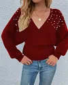 Pearls Decor Batwing Sleeve Sweater