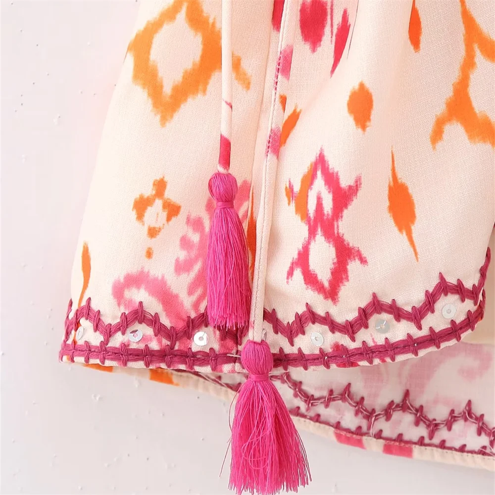 Women's Fashion Versatile Sexy V-Neck Sleeveless Embroidery Beaded Print Short Top