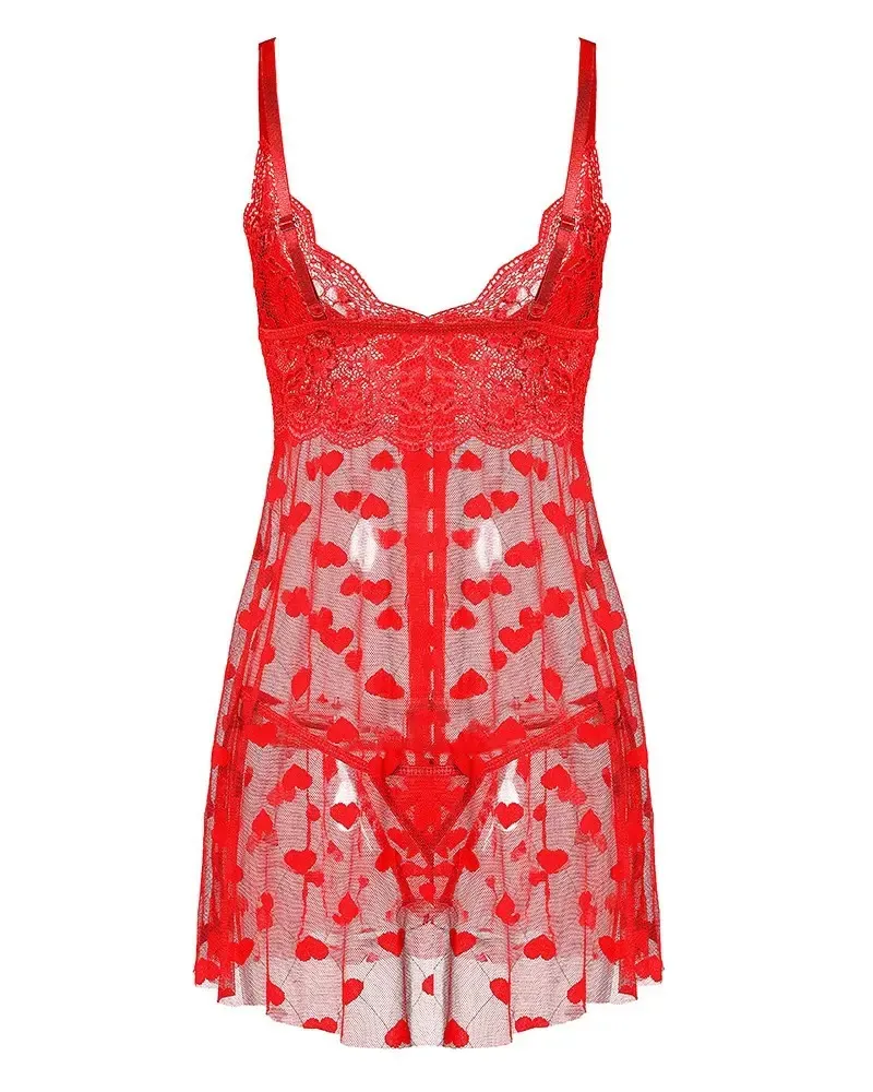 Churchf Sex Lingerie Sexy Women's Net Yarn Sling Love Pajamas Pajamas Suit Seduction
