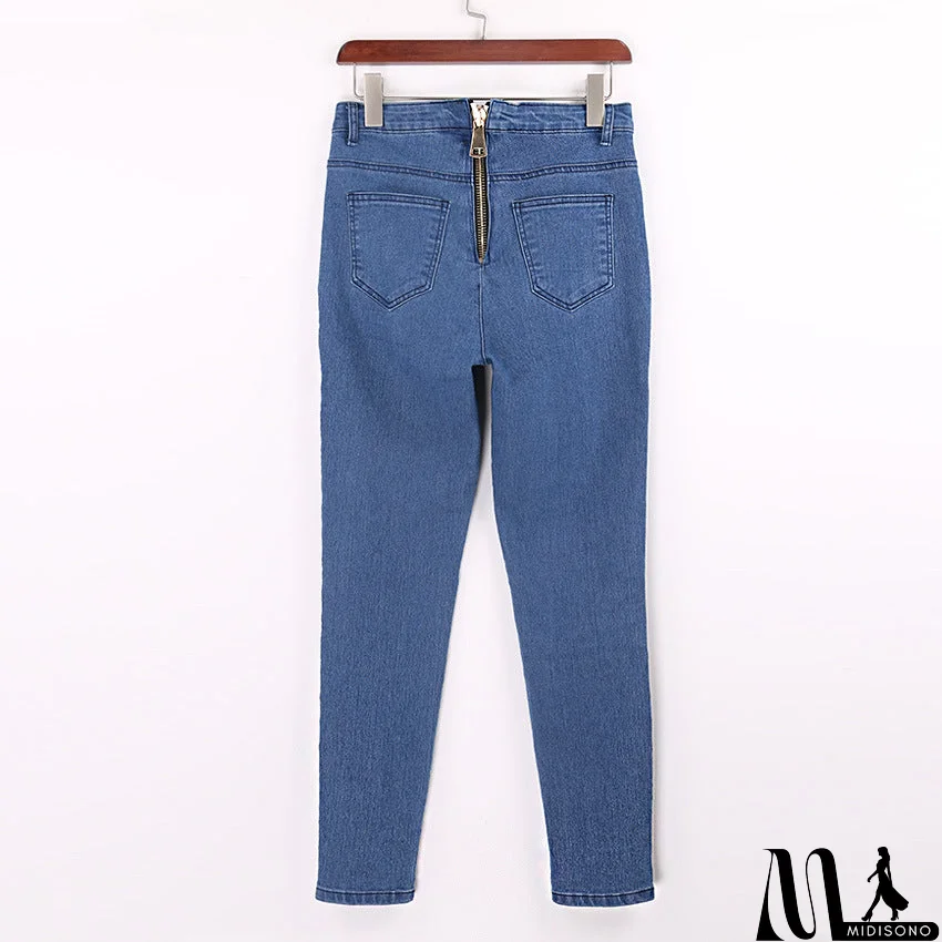 MidiSono - Sexy High Waist Zipper Denim Pants