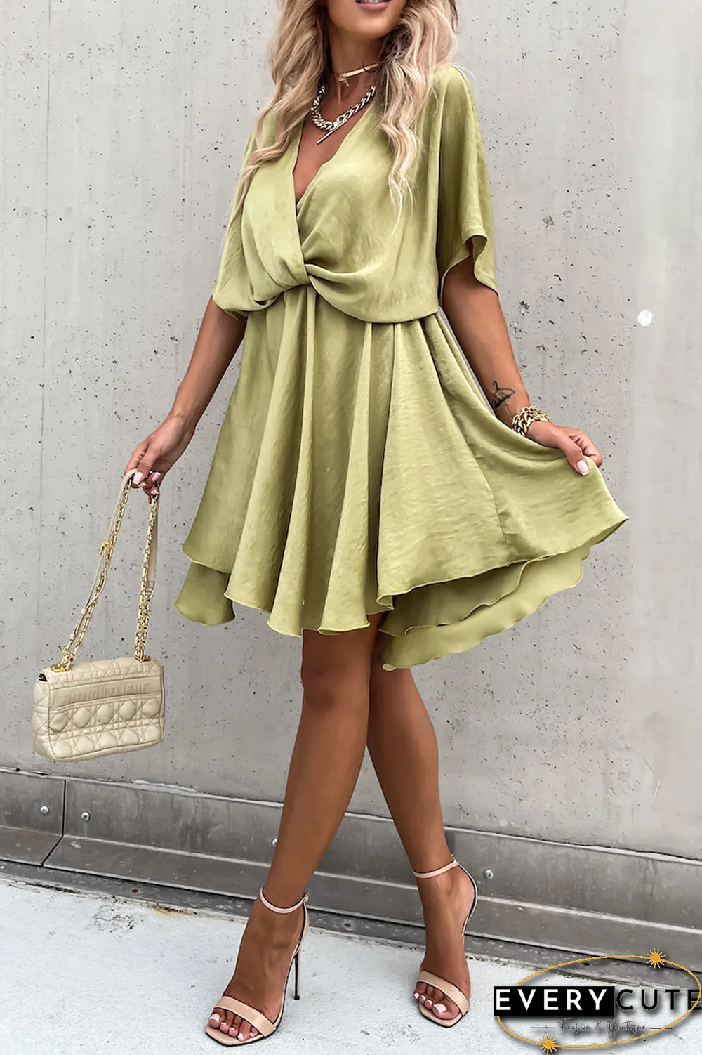 Flowly V Neck Bat Mini Dress