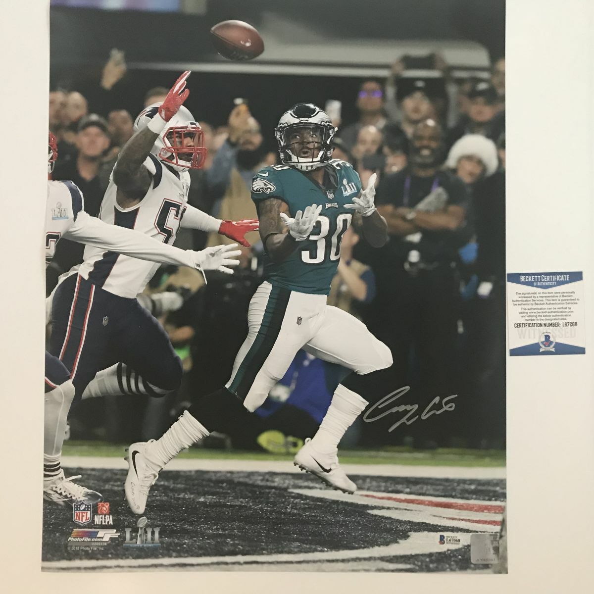 Autographed/Signed COREY CLEMENT Eagles Super Bowl TD 16x20 Photo Poster painting Beckett COA