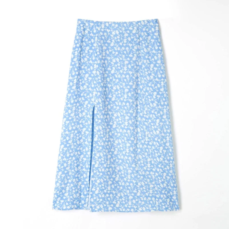 Aachoae Summer Women Floral Printed Sweet Skirts Female A Line Split Beach Skirt High Waist Back Zipper Boho Midi Skirt