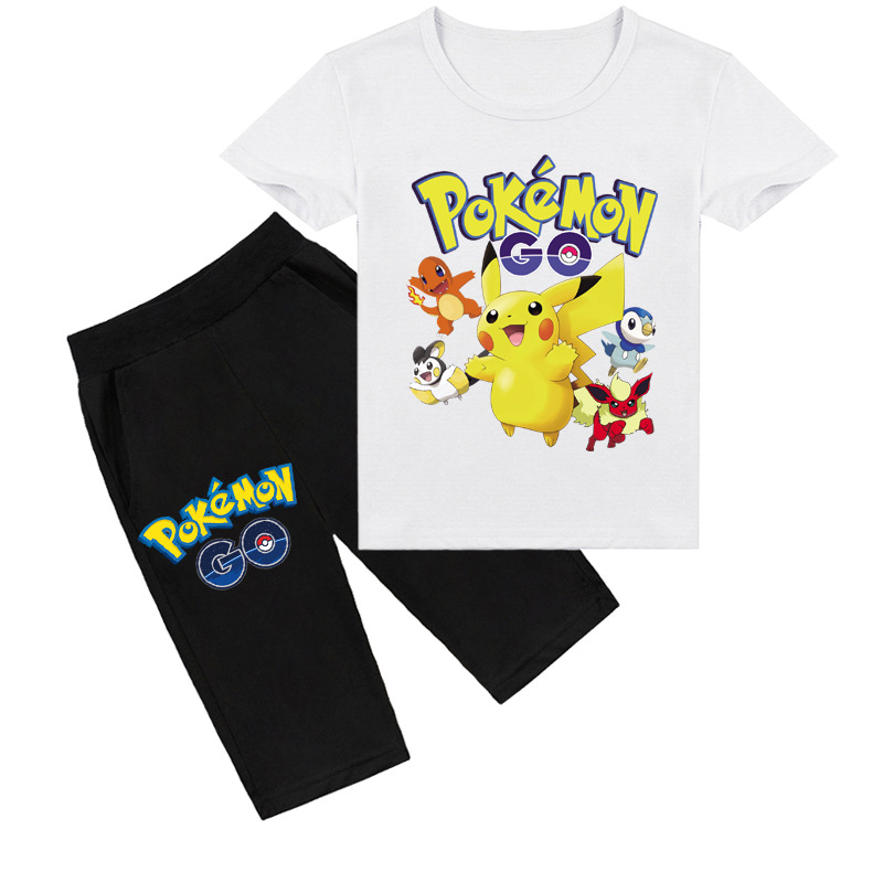 Mayoulove Pikachu T-shirt Shorts Set for Kids | Cute and Comfortable | Perfect Gift for Pokemon Fans | Suitable for Boys and Girls-Mayoulove