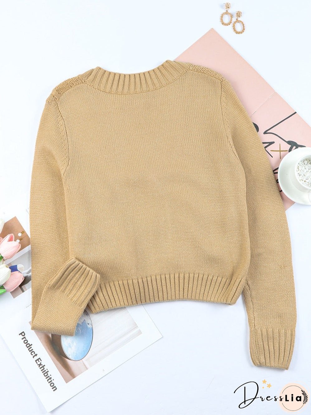 Cozy Beige V-Neck Knit Cardigan with Front Buttons