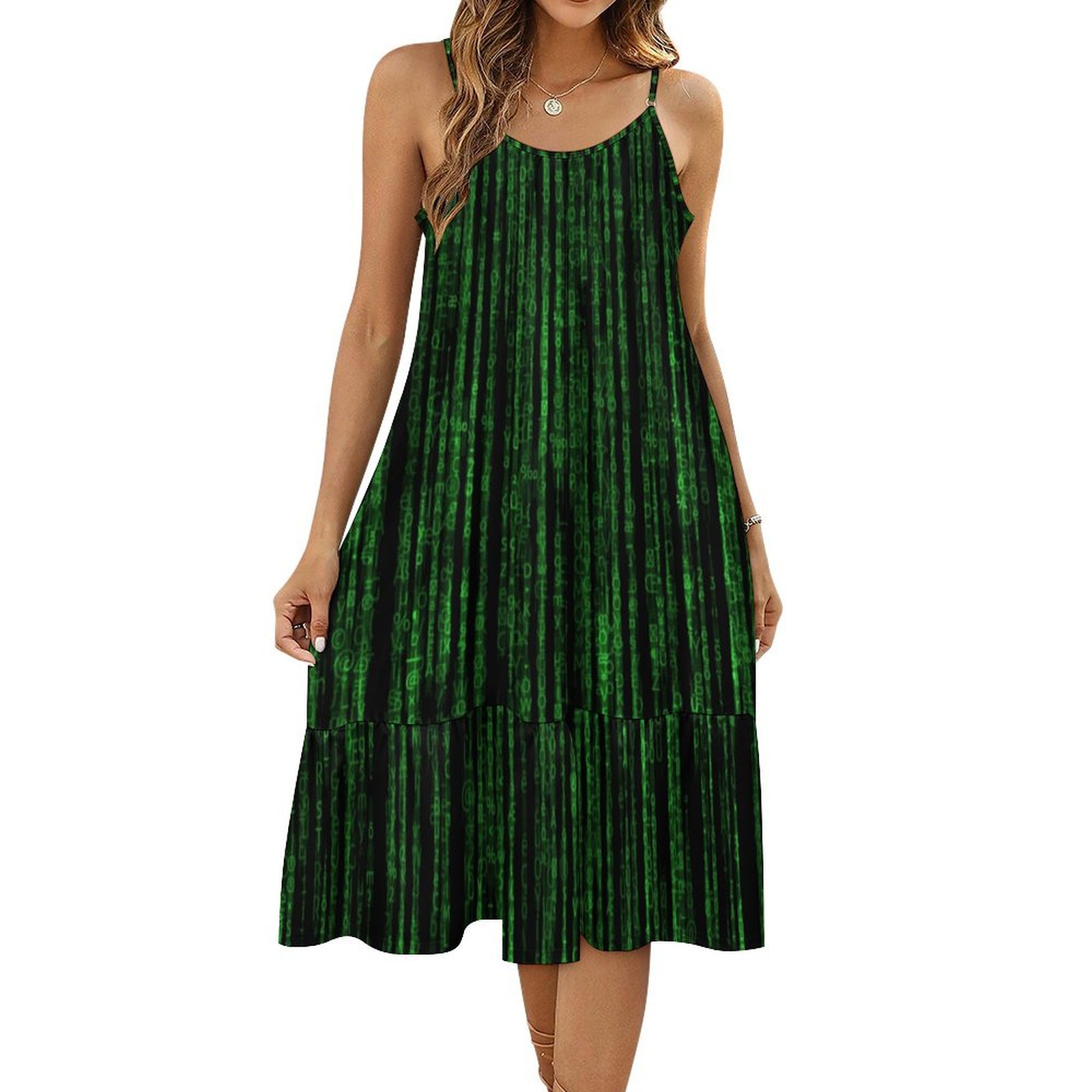 Matrix Code 1 Women's Summer Midi Dress Casual Boho Sleeveless Spaghetti Strap Beach Dresses