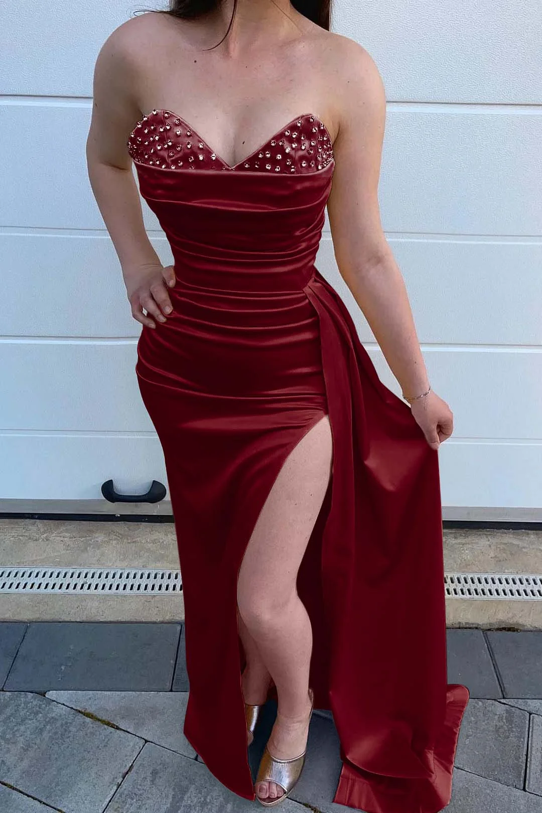 Miabel Yellow Beads Mermaid Sweetheart Evening Dress Split With Ruffles