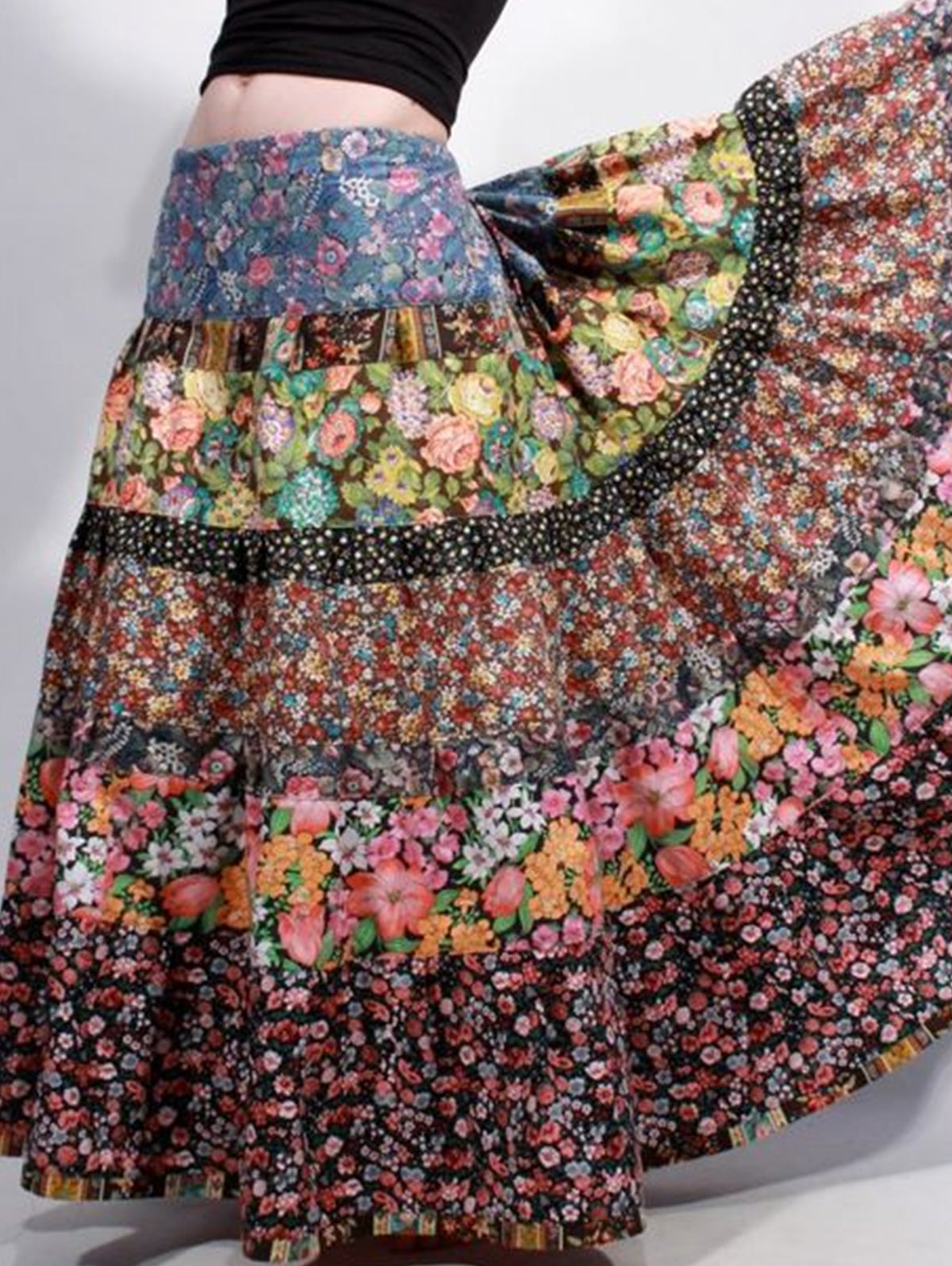 PATCHWORK TIERED SKIRT main image 0