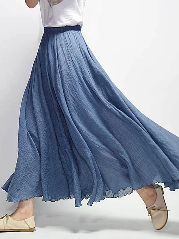 Relaxed Sophistication: A-Line Solid Color Skirts with Elastic Waist