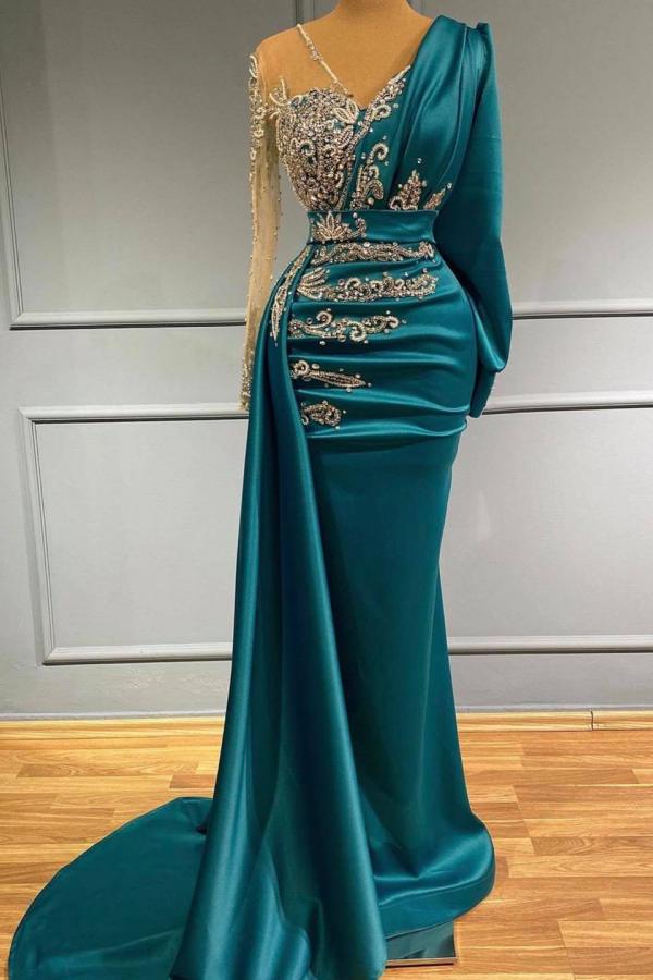 Modern Long Sleeves Mermaid Prom Dress With Beadings - lulusllly