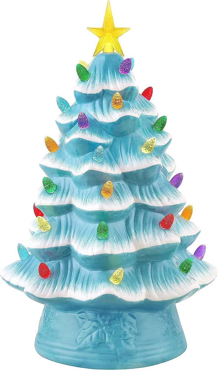 🔥kukelife🔥Mr. Christmas Nostalgic Ceramic Christmas Tree with LED Lights Indoor Decoration, 24 Inches, Pink