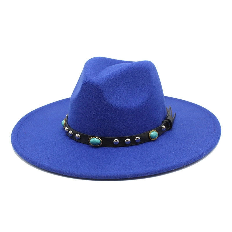 Classic Panama Autumn And Winter Men And Women Denim Woolen Hat New Big Brim Hat