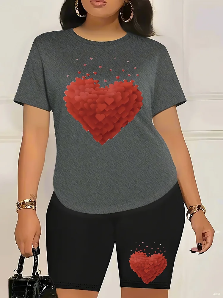 Casual Fashion Summer Two-Piece Fun C- Calvin Printed T-Shirt Shorts Ladies Two-Piece Set Exercise Yoga Set Lightweight& Breathable Comfort