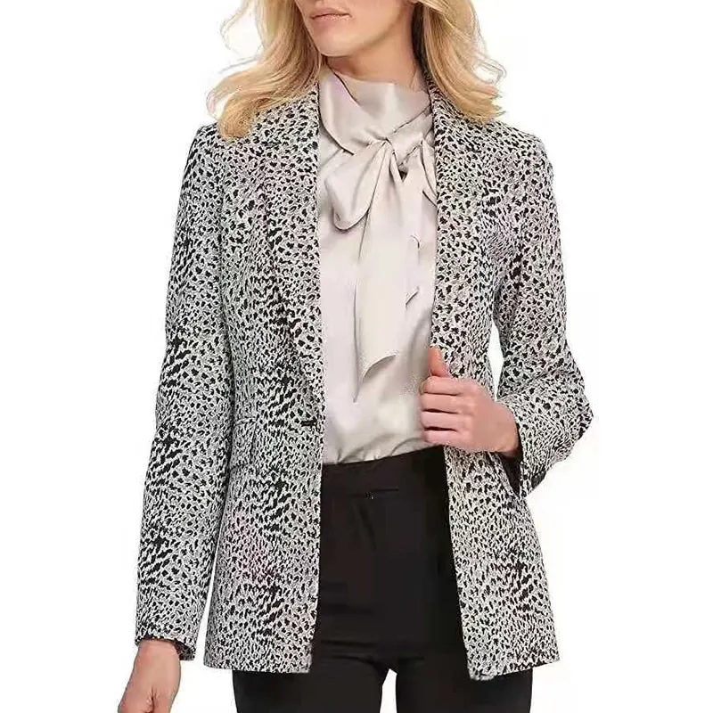 Fashion Trend Women Lapel Leopard Print Long Sleeves Suit Jacket Elegant Fall Winter Office Lady Cardigan Coat Casual Streetwear