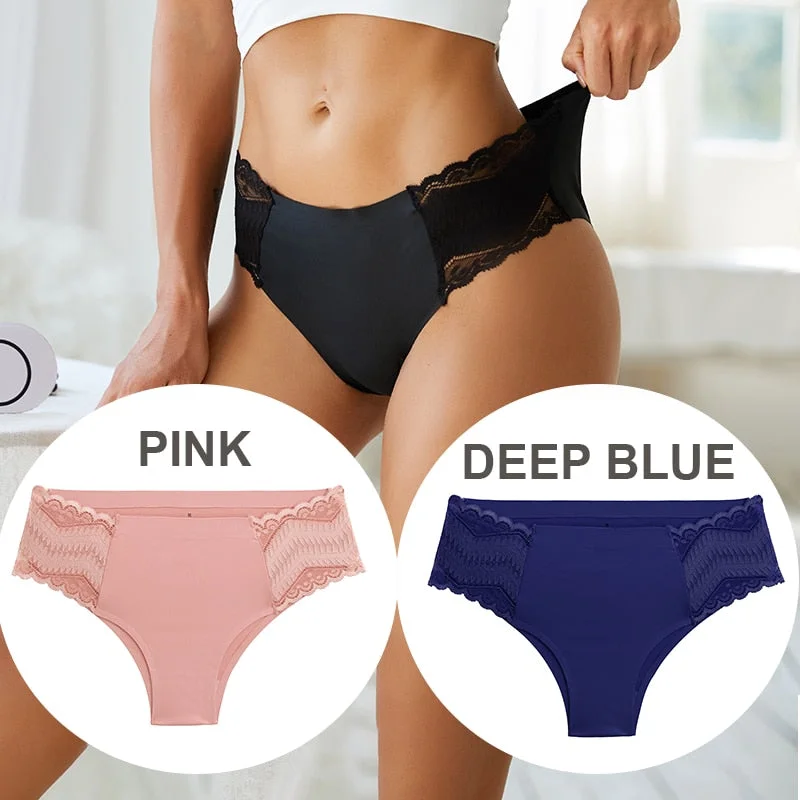 FINETOO 2PCS/Set Seamless Women Pantys Girls Lingerie High Waisted Lace Woman Briefs 8 Solid Colors S-XL Sexy Underpants Women