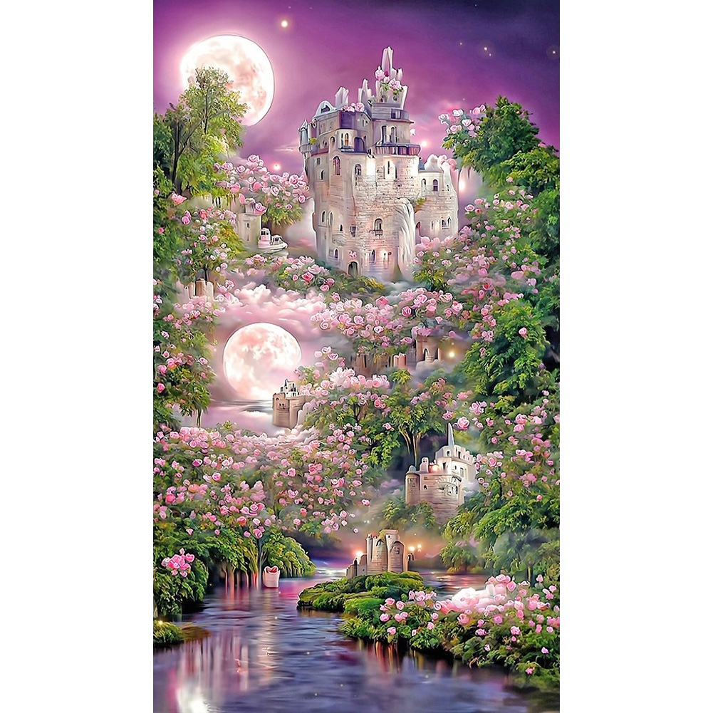

Pink Rose Castle Moon - Round Drill Diamond Painting - 40*70CM (Big Size), 501 Original