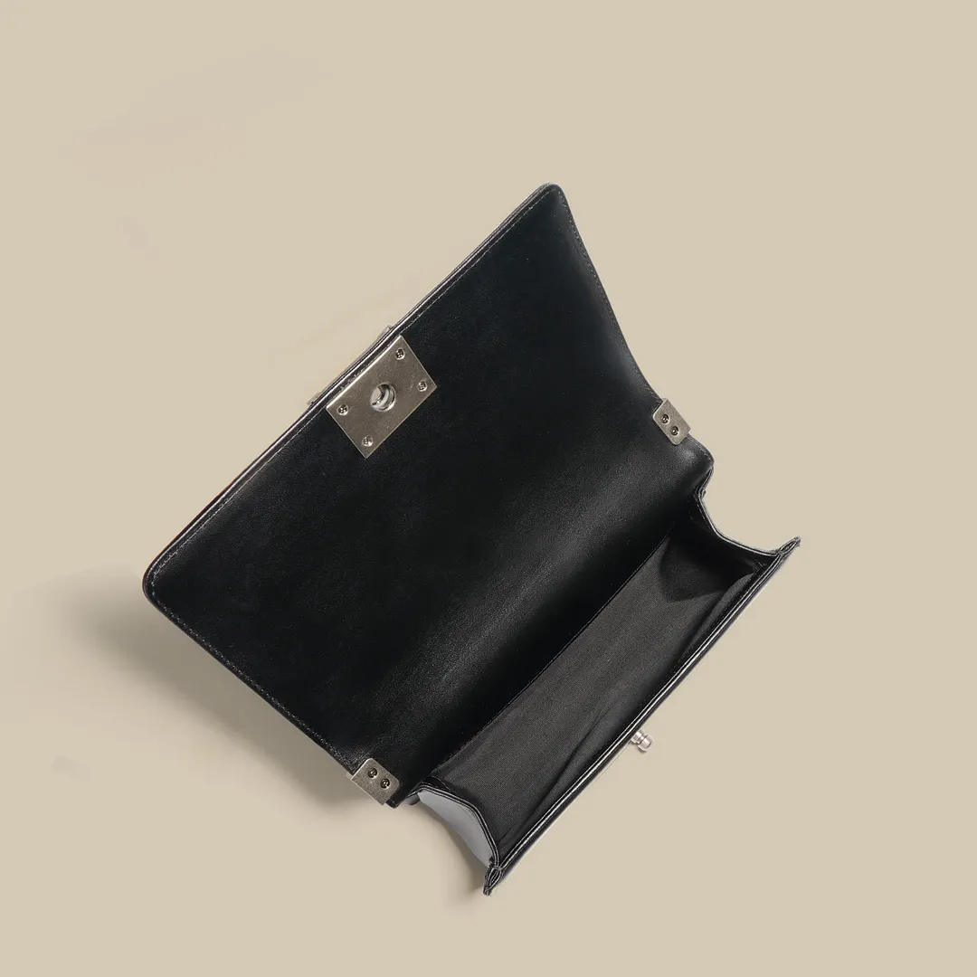Calfskin Ruthenium Finish Metal Black Large Handbag-vocosishoes