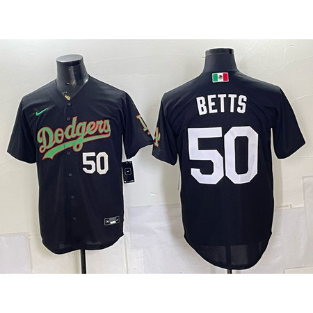 Men's Los Angeles Dodgers #50 Mookie Betts Black Mexico Jersey ZZYR