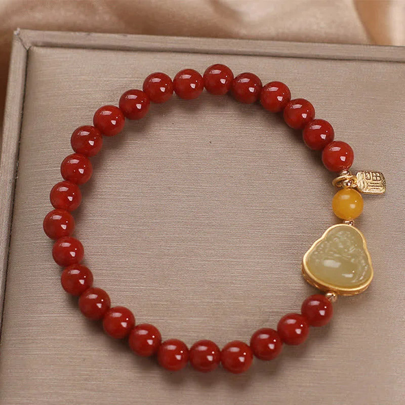 Laughing Buddha Red Agate Jade Confidence Bracelet