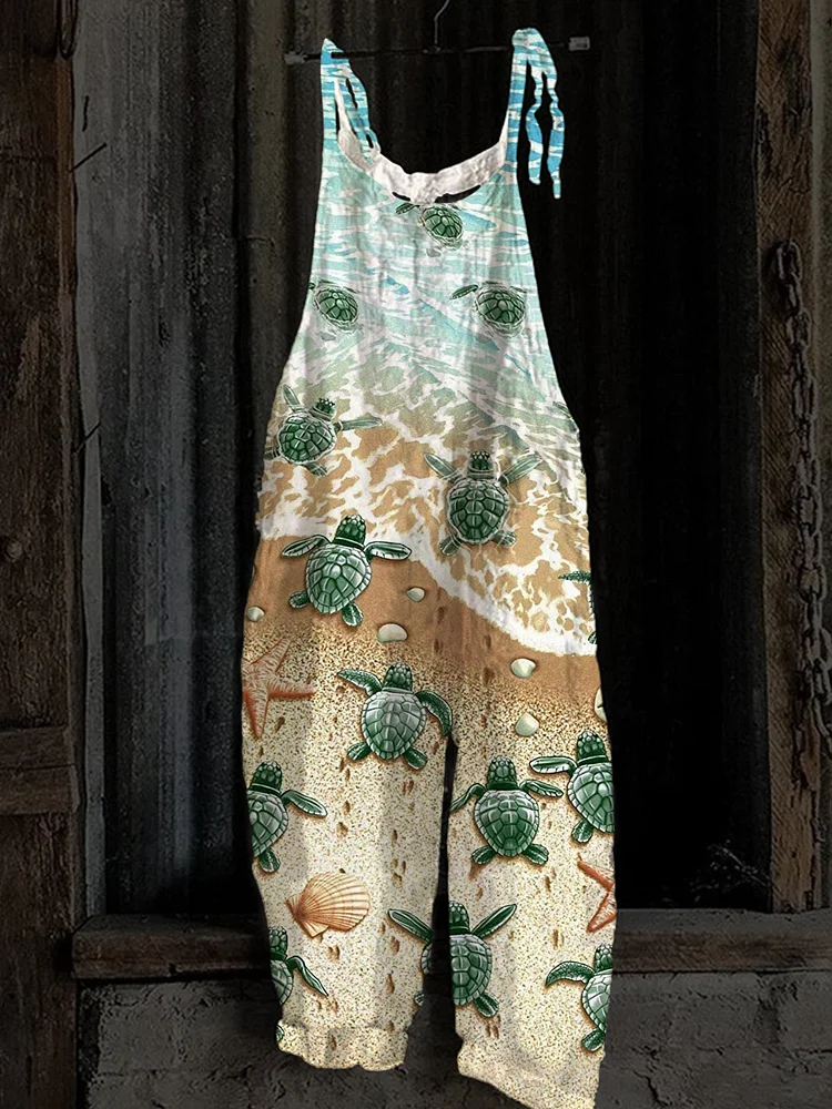 Women's Beach Turtle Vacation Print Casual Jumpsuit