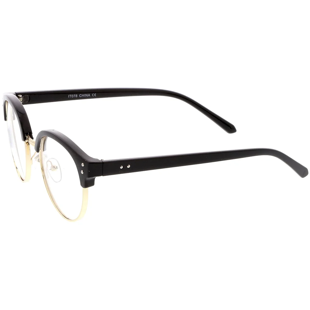 Classic Horn Rimmed Round Clear Lens Half Frame Eyeglasses 50mm
