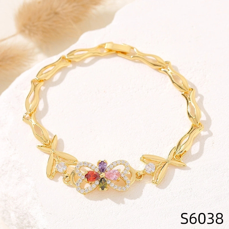 Minimalist Flower Copper Inlay Zircon Bracelets