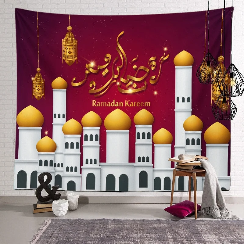 2021 Ramadan Decorations Home Tapestry Moon Star Eid Mubarak Wall Hanging Tapestries Decor Living Room Bedroom Background Decor