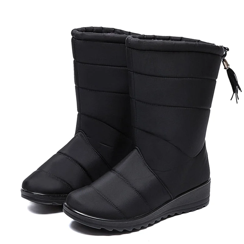 Women Boots Fur Warm Mid-Calf Boots Women Waterproof Shoes Ladies No-Slip Women Flat Shoes Fashion Female Boots Zapatillas Mujer