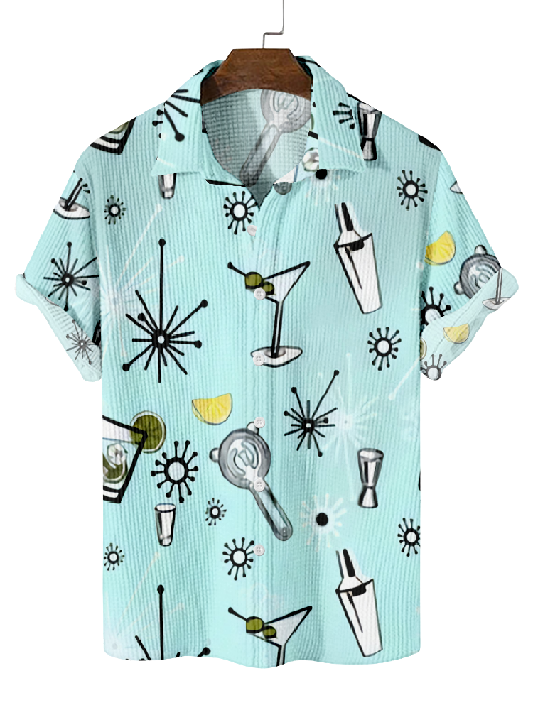 Men's Breathable Waffle Hawaiian Collection Short Sleeve Shirt  0751