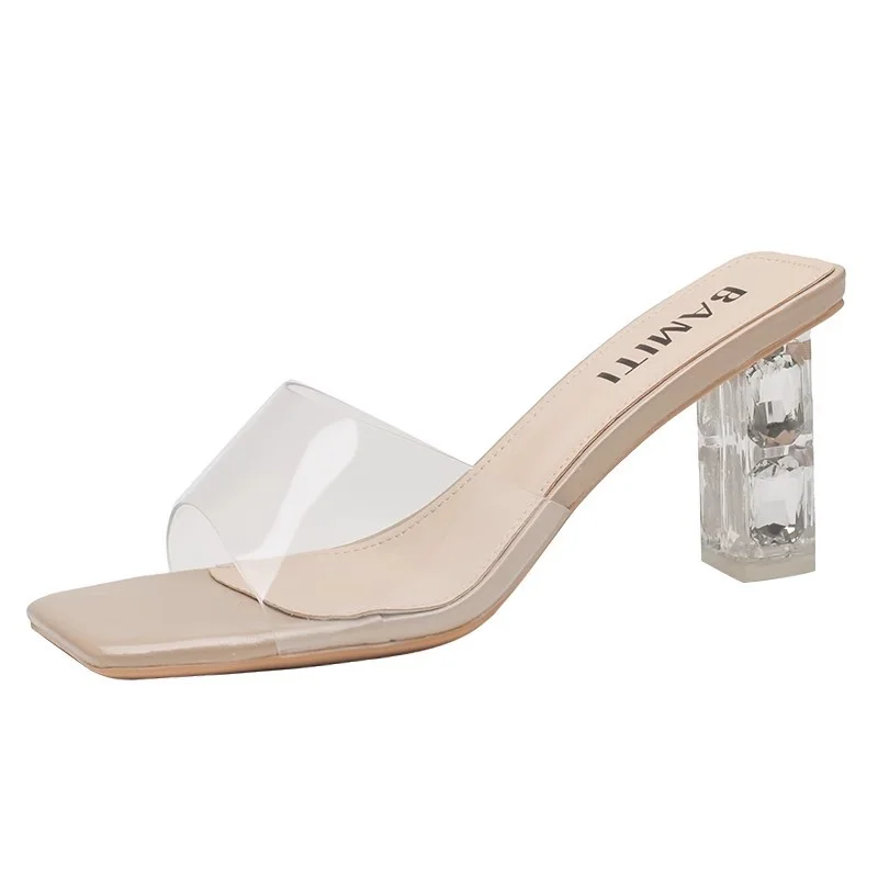 Breakj Breakj Slipper Women's Summer Wear 2025 New Square Head Crystal Coarse And Transparent Sexy High Heels Temperament Drag