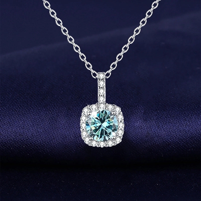 1.0ct Round 925 Sterling Silver 925 Sterling Silver Moissanite O-shaped Chain Plating Inlay Geometric Lab-Grown Diamond Necklace