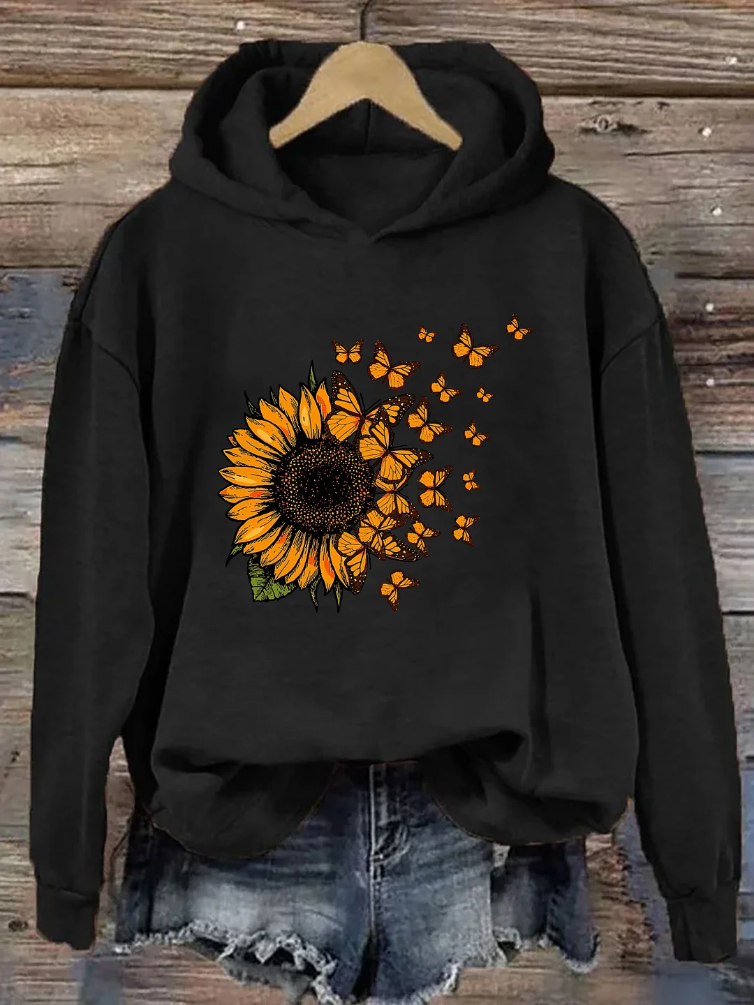 Beautiful Sunflower And Flying Butterflies Hoodie