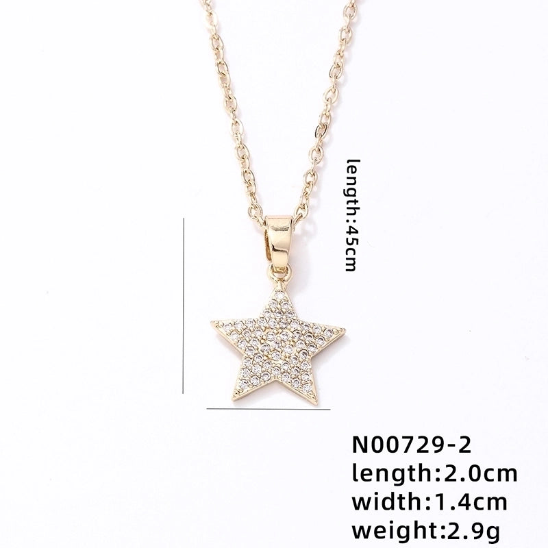 304 Stainless Steel Copper K Gold Plated Rhodium Plated Hip-Hop Minimalist Plating Inlay Pentagram Zircon Jewelry Set