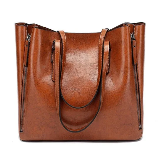 Women Solid Large Capacity Leisure Handbag Faux Leather Shoulder Tote Bag