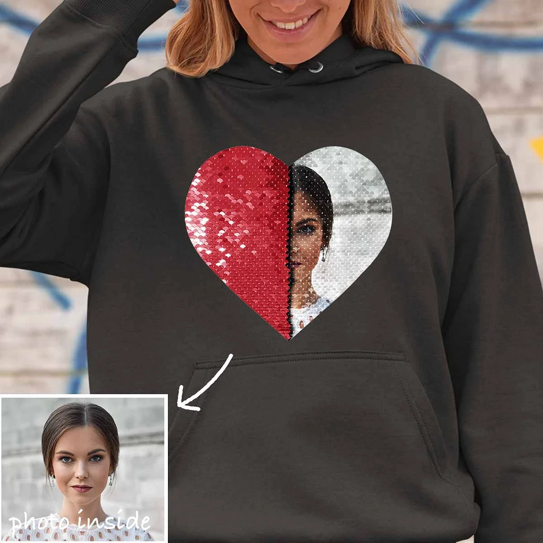 Custom Flip Sequin Hoodie & T-shirt (Heart) - Mother's Day Sale