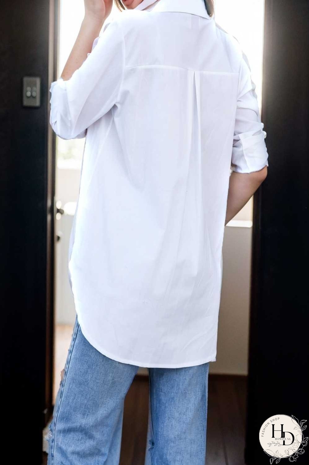 simple long sleeve v neck button blouses