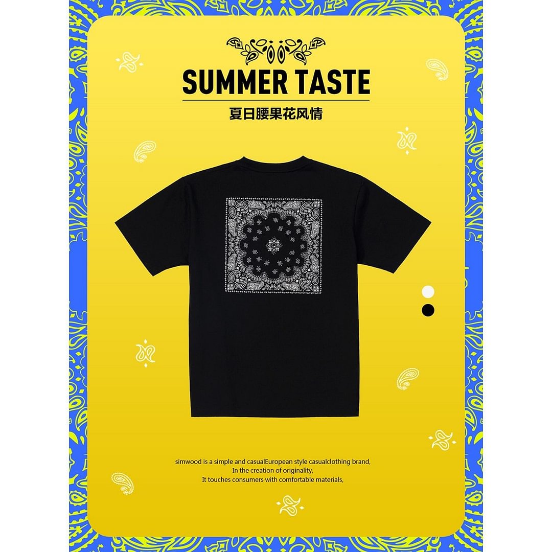 SIMWOOD 2021 Summer New Back Paisley Print T-shirt Men 100% Cotton Breathable Oversize Tops Plus Size Brand Clothing SK170479