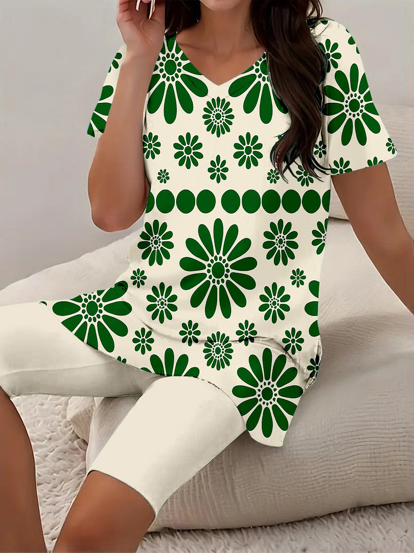 Women Long Sleeve V-neck Graphic Floral Printed Top