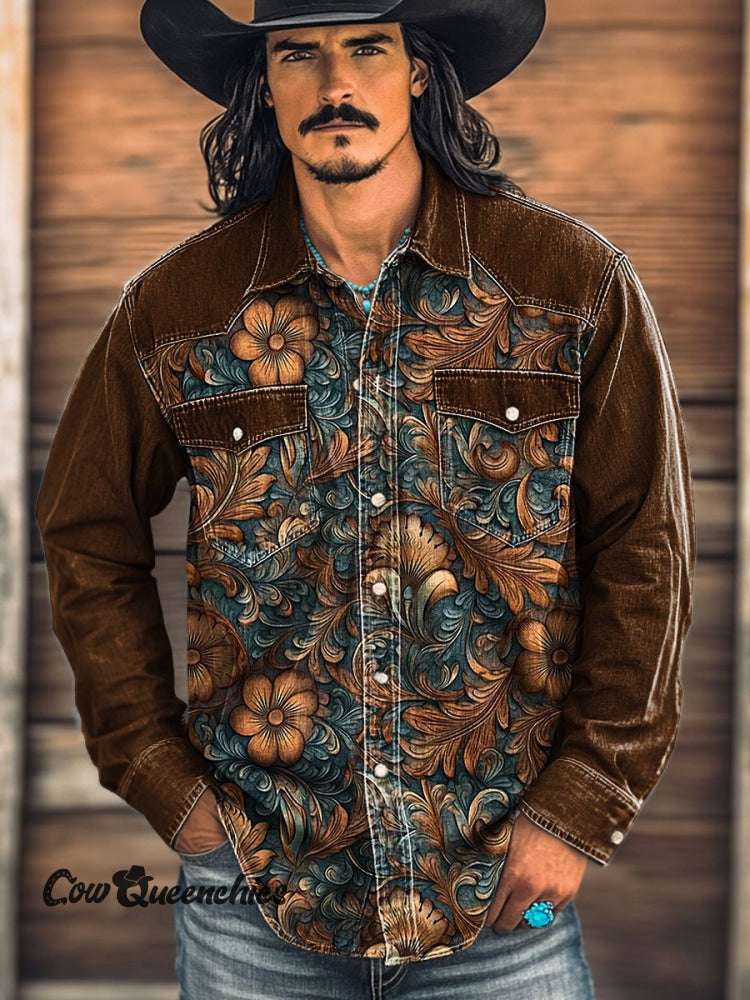Vintage Flower Art Print Casual Shirt Multicolor / S