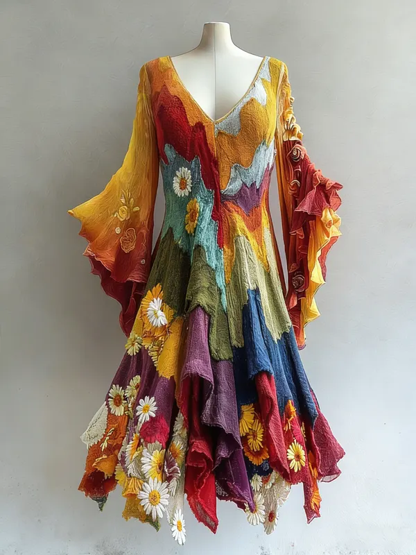 Women's Vibrant Summer Rainbow-Colored Dress 3605