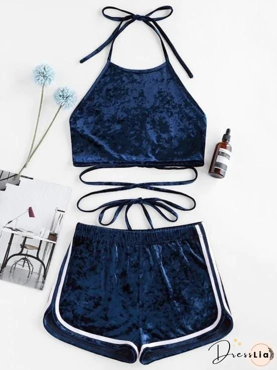 Halter Velvet Tied Co Ord Set